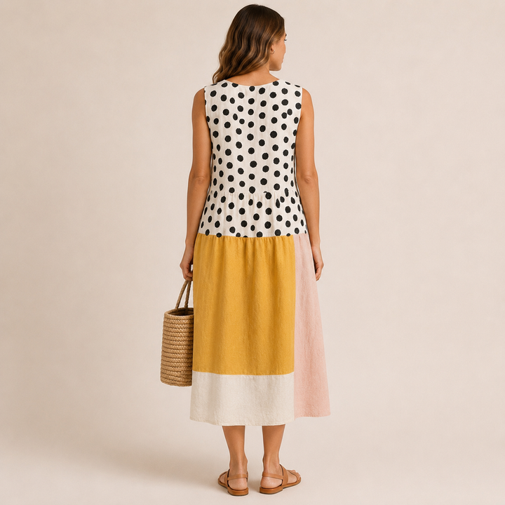 Leah | Pöttyös Colorblock Midi Ruha