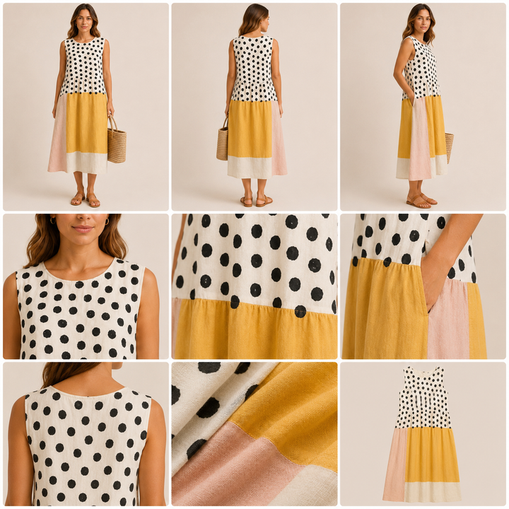 Leah | Pöttyös Colorblock Midi Ruha