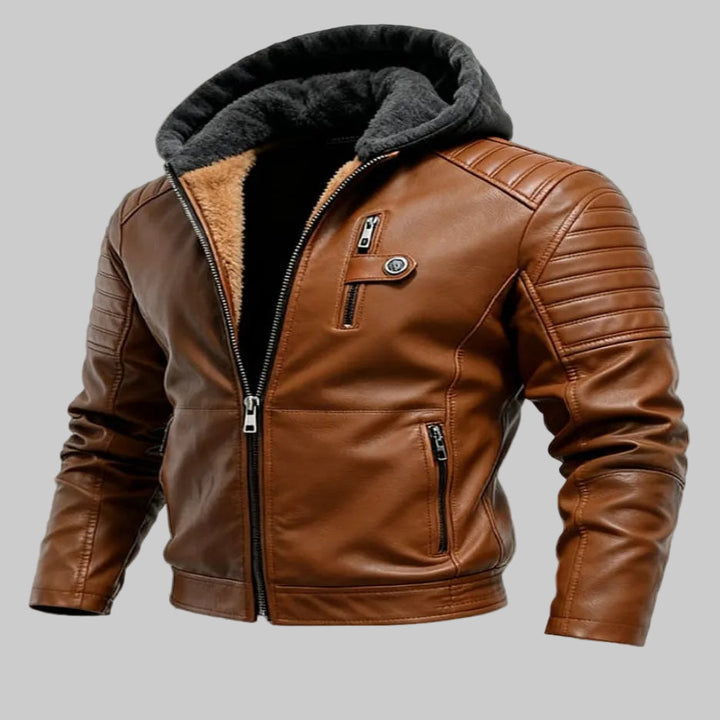 Daniel | Bőrhatású Kapucnis Dzseki Cipzárral