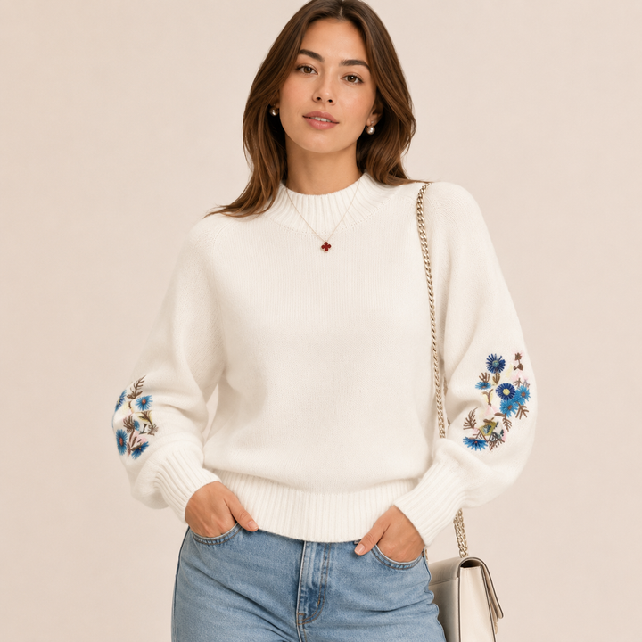 Floral | Virágmintás Hímzésű Kasmír Kötött Pulóver