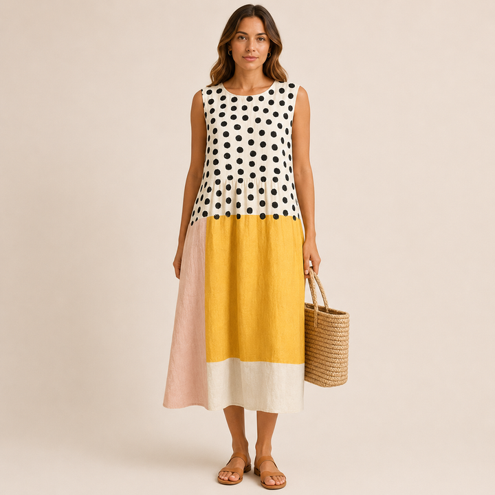 Leah | Pöttyös Colorblock Midi Ruha